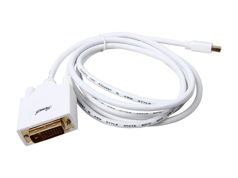 Rosewill Mini DisplayPort to DVI Cable, White, 6 Feet Mini DP to DVI Cable with Gold Plated Connector, Mini DisplayPort Male (Thunderbolt Supported), DVI Male - Image 2